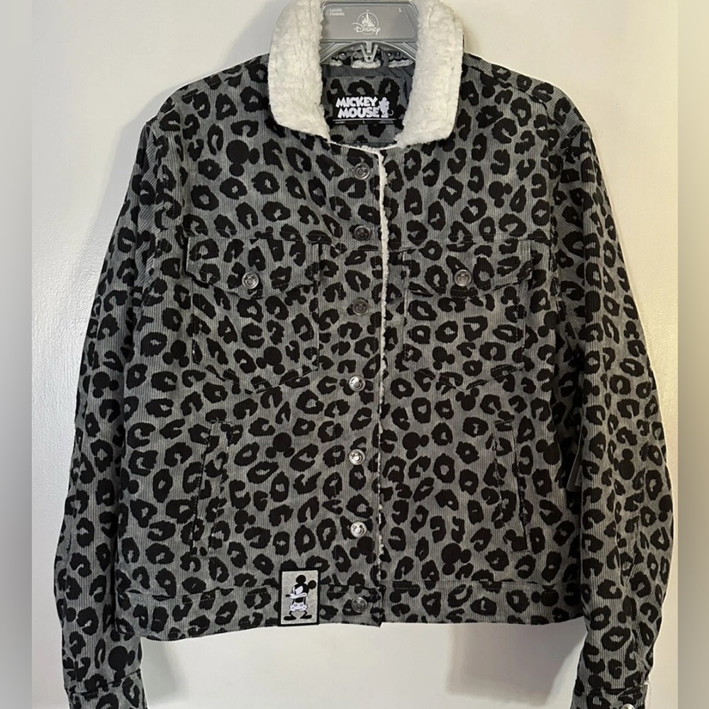 Disney Mickey Mouse Women’s Black & Gray Leopard Print - Corduroy Jacket - M